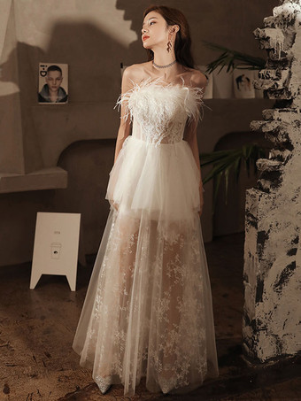 誕生日パーティードレス ホワイト レース セミフォーマル プロム ロング ドレス