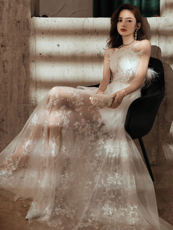 誕生日パーティードレス ホワイト レース セミフォーマル プロム ロング ドレス