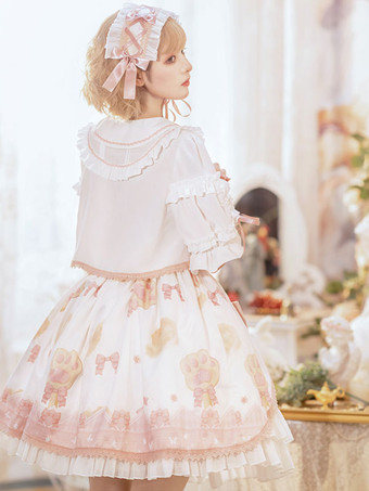 甘ロリータ衣装 ホワイト フリル リボン レース 半袖 スカート トップ