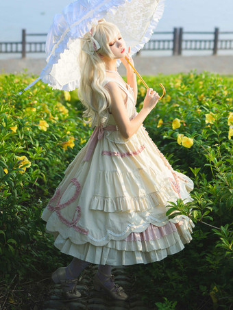 甘いロリータ ドレス ポリエステル ノースリーブ フリル ジャンパー ドレス