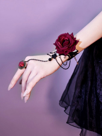 ゴスロリ アクセサリー ブラック ローズ チェーン ポリエステル アクセサリー その他