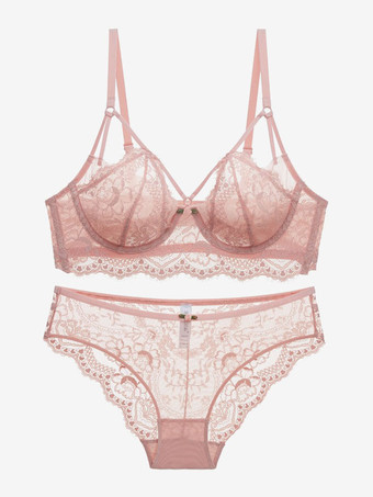 ピンクブライダル レース 下着 ブラジャー と パンティ 女性用 2ピース ランジェリー