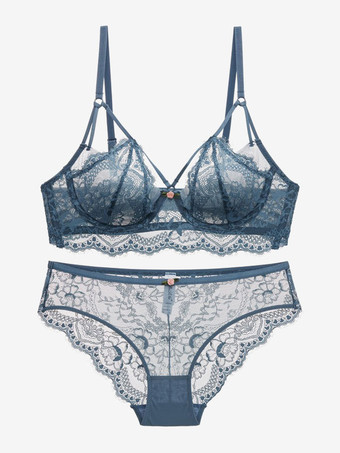 ティールブライダル レース 下着 ブラジャー と パンティ 女性用 2ピース ランジェリー