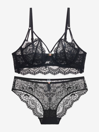 ブラック ブライダル レース 下着 ブラジャー と パンティ 女性用 2ピース ランジェリー