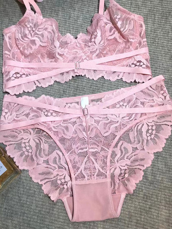 ピンク女性のためのブライダルランジェリーブラジャーとパンティレースの下着