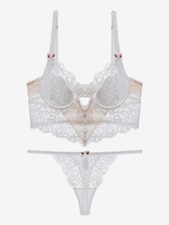 Lingerie De Mariée Soutien-gorge Culotte Sous-vêtement 2 Pièces En Dentelle Pour Femme