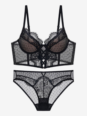 ブラック ブライダル用ランジェリー ブラ＆ショーツセット レディース レース 2ピース下着