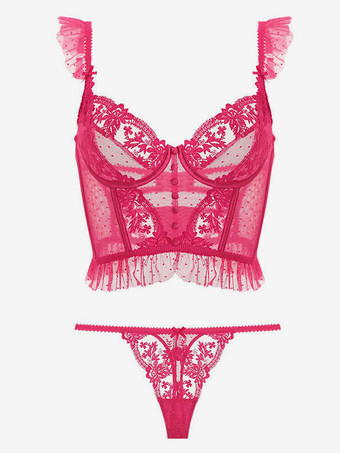 レッド ブライダル レース 下着 ブラジャー と パンティ 女性用 2ピース ランジェリー