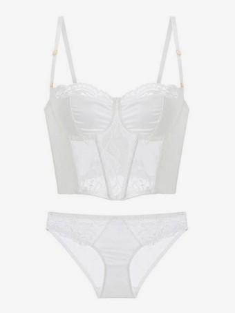ホワイト 女性のランジェリー ブラとパンティ 2 ピース ブライダル下着セット