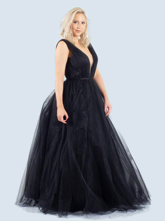 Vestidos de novia negros góticos A-Line Sin mangas Fajín Hasta el suelo Vestido de novia Personalización gratuita