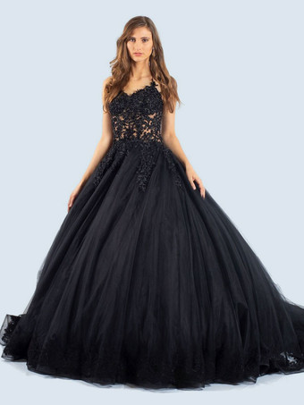 ゴシックブラックのウェディングドレス A ラインノースリーブレーストレーンブライダルドレス無料カスタマイズ