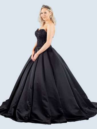 黒のウェディングドレス A ラインノースリーブレーストレーンブライダルドレス無料カスタマイズ