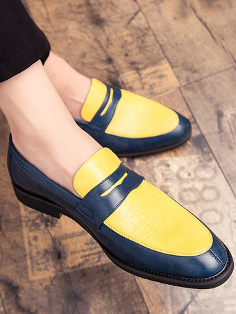 Herren Penny Loafers Blau Runde Toe Slip-On Kleid Bräutigam Schuhe