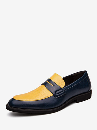 GelbHerren Penny Loafers Blau Runde Toe Slip-On Kleid Bräutigam Schuhe