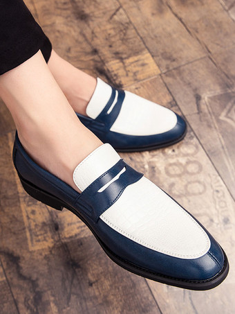 Herren Penny Loafers Blau Runde Toe Slip-On Kleid Bräutigam Schuhe