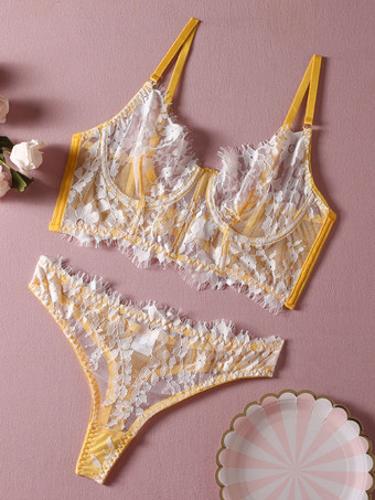 女性のブラジャー黒花柄レース 2 ピース ランジェリー ブラジャー