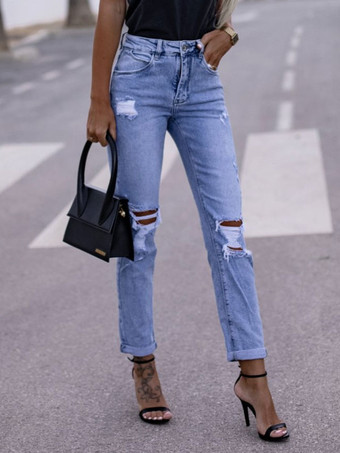 リップド ジーンズ カジュアル ハイライズ コットン レディース スプリングボトム