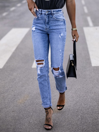 Jeans strappati Pantaloni casual da donna in cotone a vita alta 2023