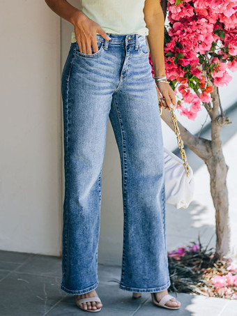 女性のためのストレートジーンズハイライズカジュアルコットンボトム2025