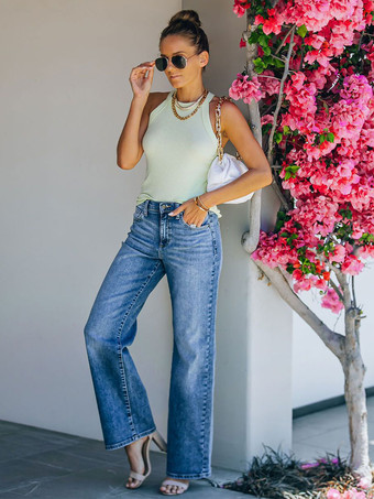 女性のためのストレートジーンズハイライズカジュアルコットンボトム2025