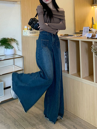 ストレート ジーンズ ワイドレッグ ハイライズ 春 ボトムス レディース