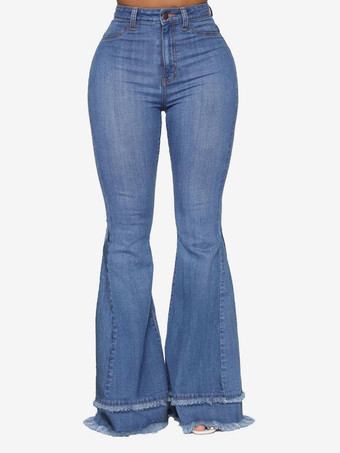 Calça jeans flare para mulheres com borda crua algodão primavera sino 2024
