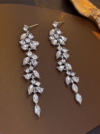 シルバー ブライダル イヤリング ラインストーン 女の子用 ラインストーン ピアス ブライダル ジュエリー