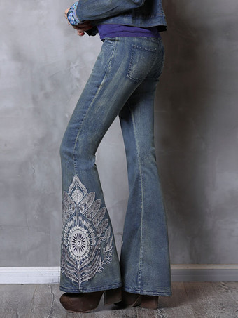 Flare Jeans für Damen Mid Rise Bestickte Vintage Schlaghosen 2024
