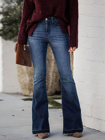 Bootcut-Jeans für Damen mit hohem Bund und ausgestellter Hose aus Baumwolle 2024