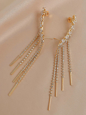 ゴールド ウェディング イヤリング ラインストーン 女の子用 ラインストーン ピアス ブライダル ジュエリー