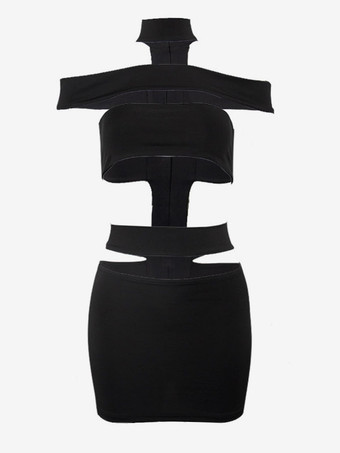 Abito da club per donna Abito sexy nero a strati in poliestere senza maniche sexy