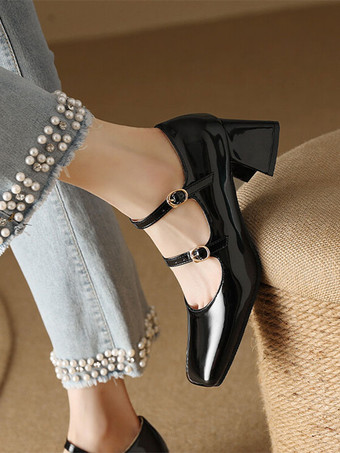 ビンテージ シューズ バーガンディ パテント レザー スクエア トゥ