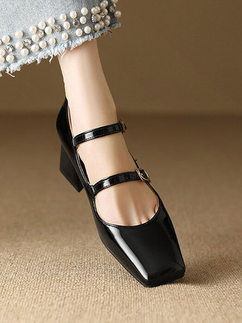 ビンテージ シューズ バーガンディ パテント レザー スクエア トゥ