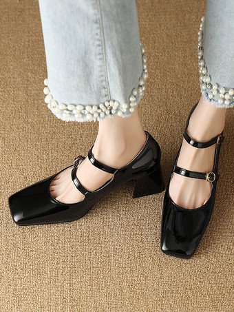 ビンテージ シューズ バーガンディ パテント レザー スクエア トゥ