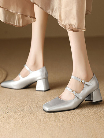 シルバー ビンテージ シューズ バーガンディ パテント レザー スクエア トゥ