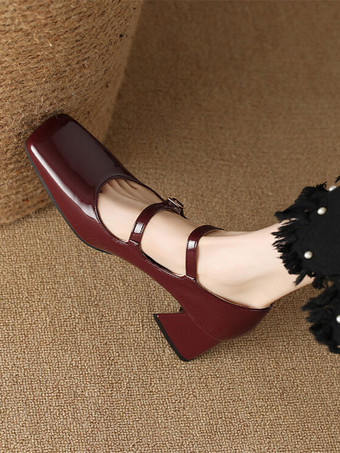 ビンテージ シューズ バーガンディ パテント レザー スクエア トゥ