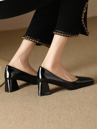 ビンテージ シューズ ライト アプリコット パテント レザー スクエア トゥ