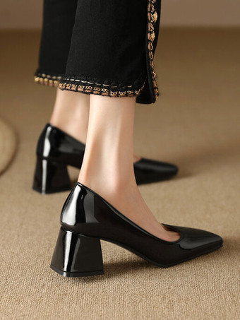 ビンテージ シューズ ライト アプリコット パテント レザー スクエア トゥ