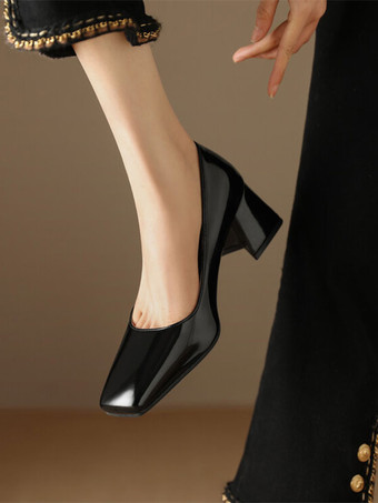 ビンテージ シューズ ライト アプリコット パテント レザー スクエア トゥ