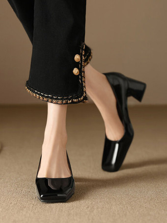 ブラック ビンテージ シューズ ライト アプリコット パテント レザー スクエア トゥ