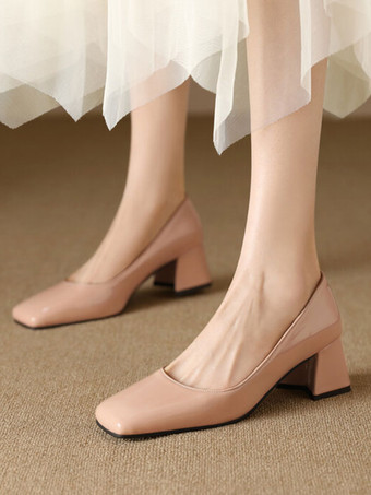 ビンテージ シューズ ライト アプリコット パテント レザー スクエア トゥ