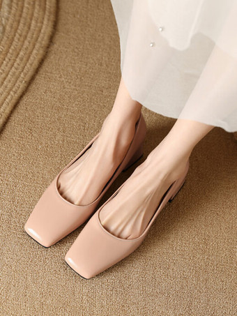 ビンテージ シューズ ライト アプリコット パテント レザー スクエア トゥ