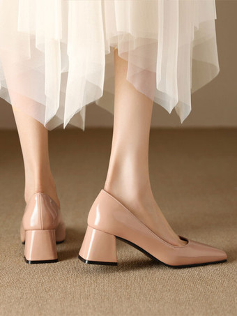 ビンテージ シューズ ライト アプリコット パテント レザー スクエア トゥ