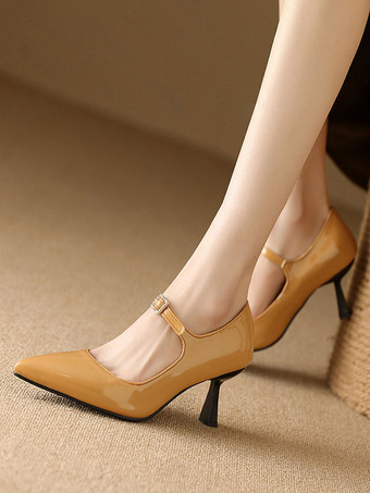 アプリコットビンテージ シューズ バーガンディ パテント レザー ポインテッド トゥ