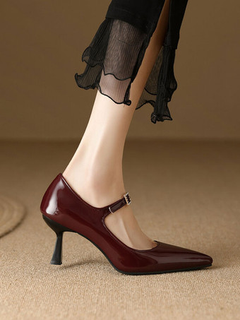 Vintage Shoes Burgundy Patent Leather Square Toe - Milanoo.com