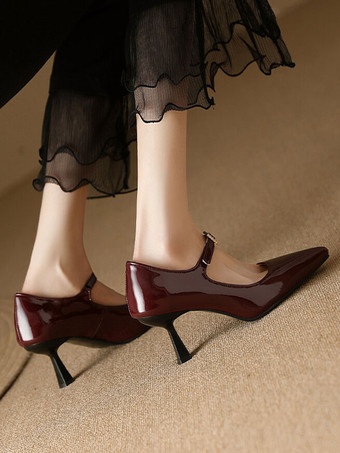ビンテージ シューズ バーガンディ パテント レザー ポインテッド トゥ