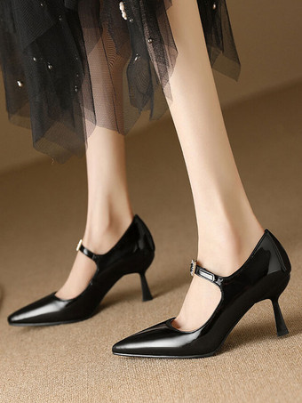 ブラック ビンテージ シューズ バーガンディ パテント レザー ポインテッド トゥ