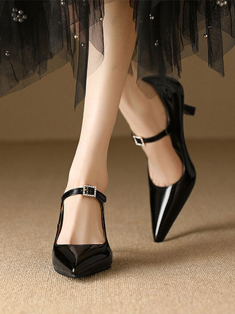 ビンテージ シューズ バーガンディ パテント レザー ポインテッド トゥ