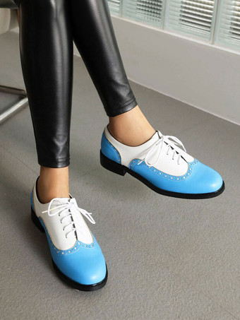 女性用 ラウンドトゥ パピーヒール PUレザー オックスフォード