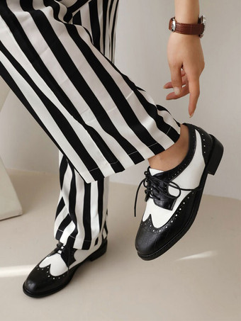 女性用 ラウンドトゥ パピーヒール PUレザー オックスフォード